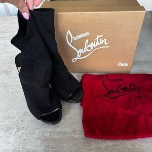 Christian Louboutin Black Knit Peep-Toe Sock Booties